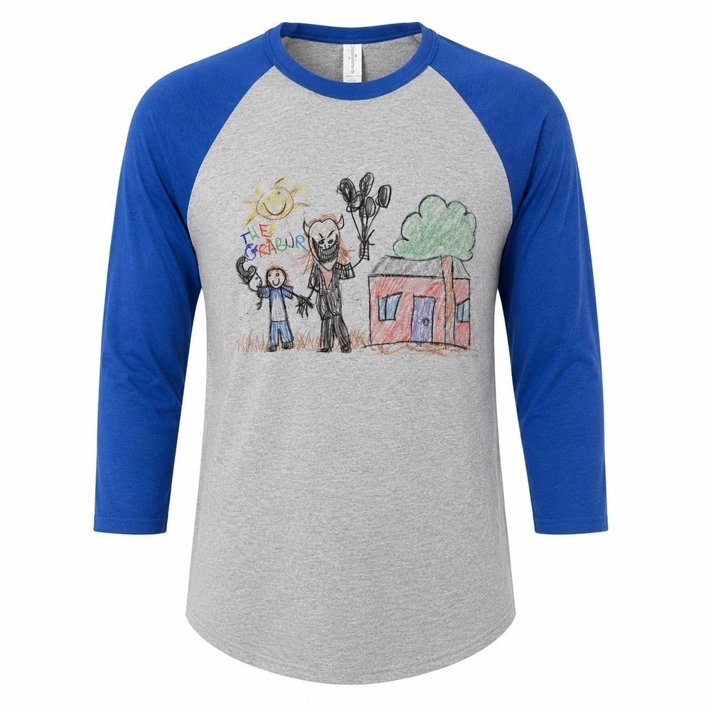 Mindless Culture The Black Phone Grabber Raglan 3/4 Sleeve Lrg Gray Blue Horror